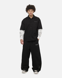 Saint Morta Marked Layered Long Sleeve Button Up Shirt Black/White
