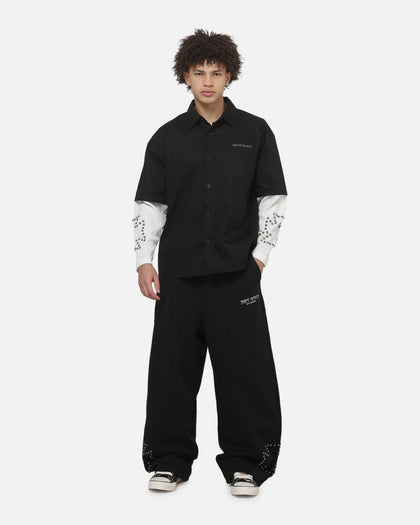 Saint Morta Marked Layered Long Sleeve Button Up Shirt Black/White