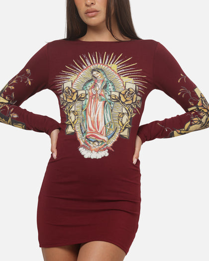 Ed Hardy Women's Divine Long Sleeve Dress Burgundy