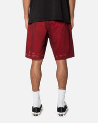 MNML Burnt Distressed Denim Shorts Red