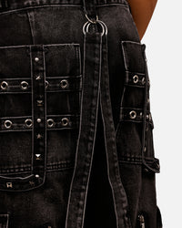 MNML Ultra Baggy Studd Cargo Denim Pants Black