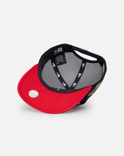 New Era Atlanta Braves 'Puff Print' Pre-Curved Golfer Trucker Snapback Navy/Scarlet