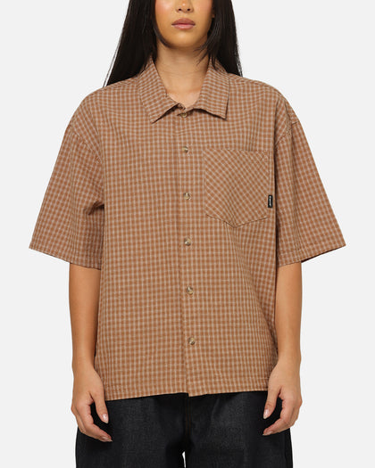 Carre Grid Button Up Shirt Brown-Plaid