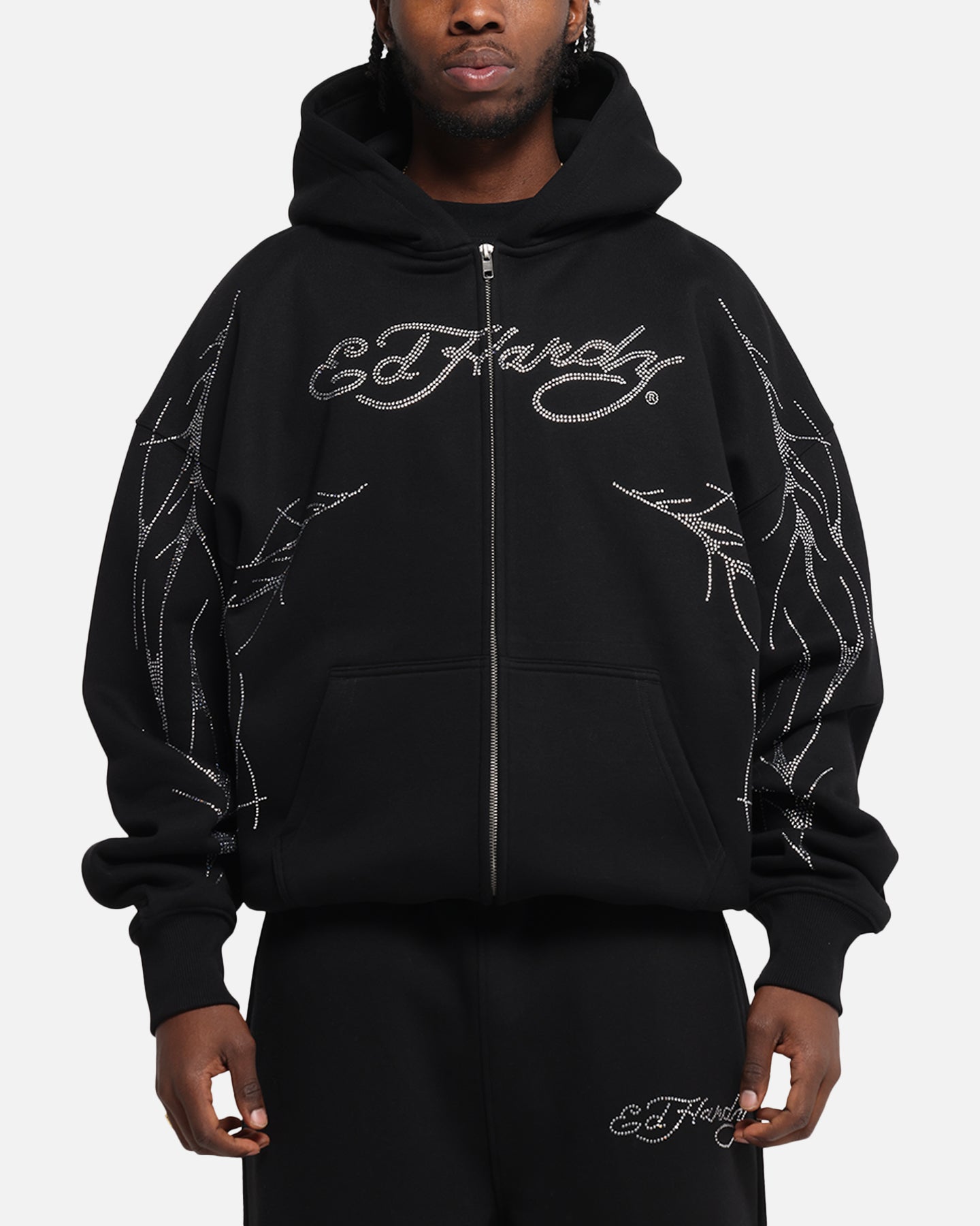 Ed Hardy Cyber Rhinestone Zip-Up Hoodie Black | Culture Kings NZ