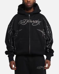 Ed Hardy Cyber Rhinestone Zip-Up Hoodie Black