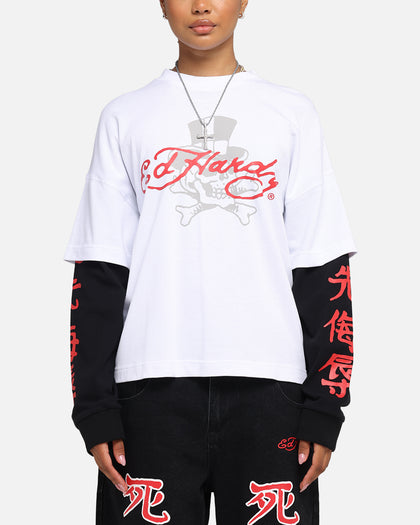 Ed Hardy Skull Layered Long Sleeve T-Shirt White