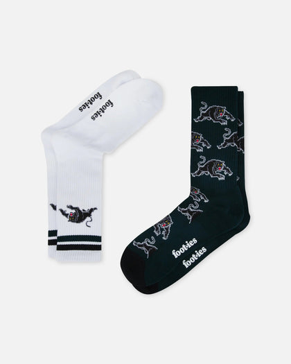 Foot-ies Penrith Panthers Crew Socks 2 Pack Slate/White