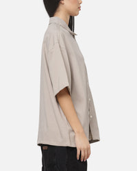 Carre Grid Short Sleeve Button Up Shirt Ecru Check