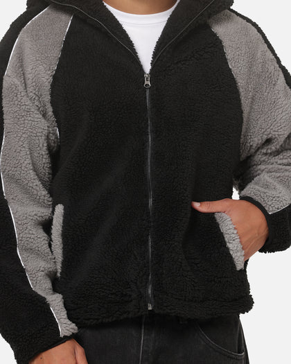 Carre Cream Sherpa Hood Zip Jacket Black