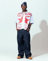 Loiter Riot Squad Button Up T-Shirt Blue Pin Stripe
