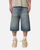 MNML Ultra Baggy Crystal Denim Shorts Blue