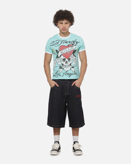 Ed Hardy Love Kills Slowly Ringer T-Shirt Aqua