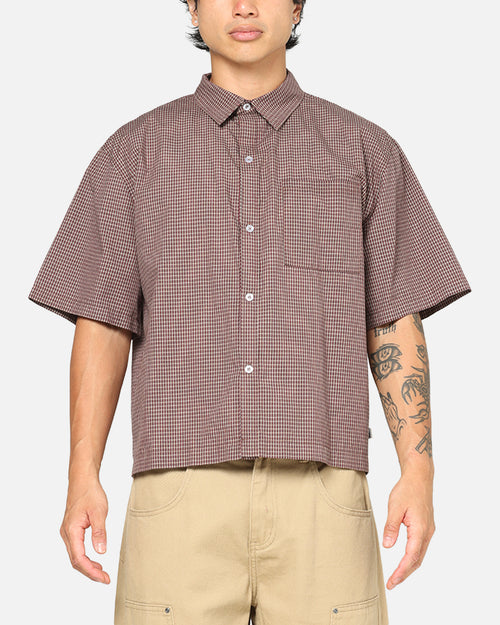 Carre Checkered Boxy Button Up Shirt Red Check