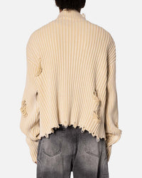 MNML Distressed Crop Knit Sweater Khaki
