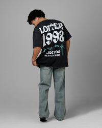 Loiter Staple Logo Drop T-Shirt Black Acidwash