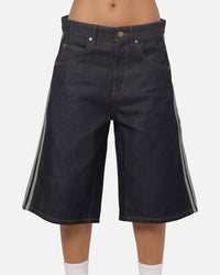 Adidas  Adicolor Jorts Mid-Rise Straight Leg Firebird Shorts Indigo Denim
