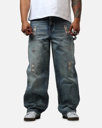 MNML Ultra Baggy Western Jewel Jeans Blue