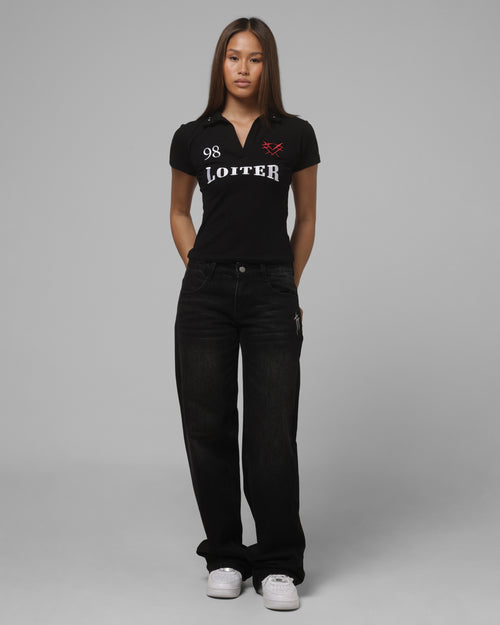 Loiter Women's Statement Polo T-Shirt Black