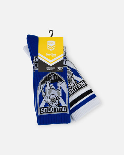Foot-ies Canterbury-Bankstown Bulldogs Crew Socks 2 Pack Navy/White