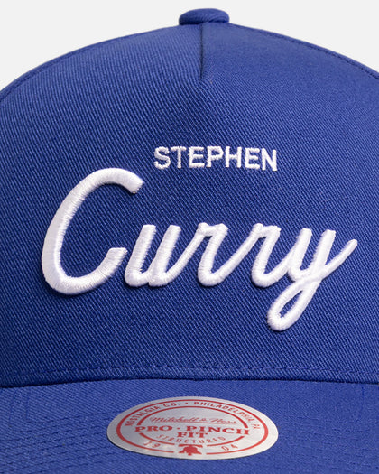Mitchell & Ness Golden State Warriors Stephen Curry 'Classic' Script Pro Pinch Snapback Blue