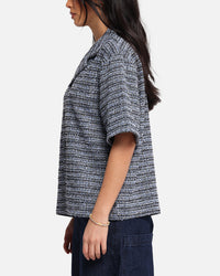 XXIII Boucle Tweed Crop Button Up Shirt Black/White/Blue
