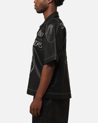 Loiter Motor PU Leather Button Up Shirt Black