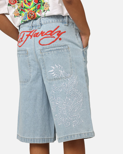Ed Hardy Dragon Jorts Light Blue