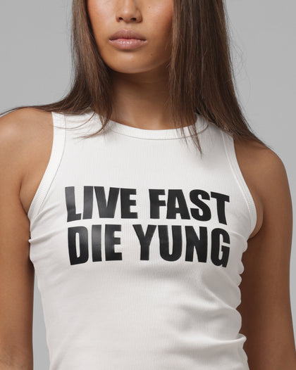 Loiter Women's Live Fast Die Young Rib Tank White
