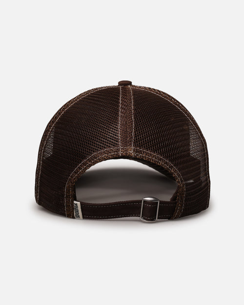 S Double Mid-Block Curved Peak Trucker Strapback Natural
