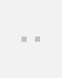 Saint Morta Concave Square Earrings Iced White Gold