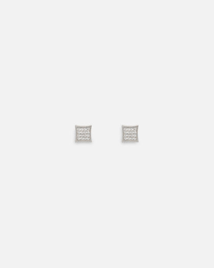 Saint Morta Concave Square Earrings Iced White Gold