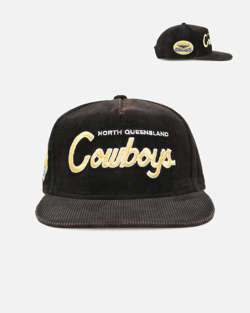 New Era North Queensland Cowboys 'NRL Golfer Washed Black' Pre-Curved Corduroy Golfer Snapback Washed Black