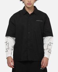 Saint Morta Marked Layered Long Sleeve Button Up Shirt Black/White