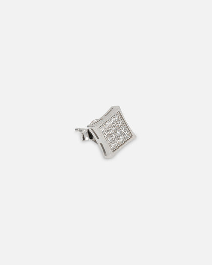 Saint Morta Concave Square Earrings Iced White Gold