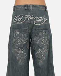 Ed Hardy Dragon Ultra Wide Jeans Mid Blue