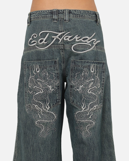Ed Hardy Dragon Ultra Wide Jeans Mid Blue