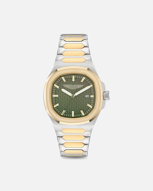 Aston Martin GPQ Two-Tone Case Bertelli Green Dial Bracelet Watch Silver/Gold/Green