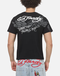 Ed Hardy Wake Up T-Shirt Washed Black