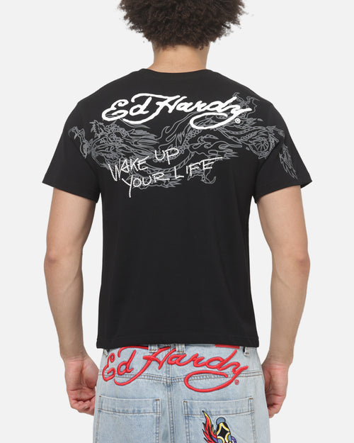 Ed Hardy Wake Up T-Shirt Washed Black