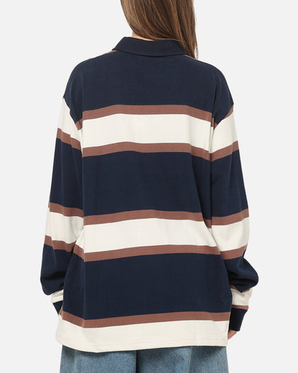 S Double Chain Stitch Long Sleeve Rugby Jersey Navy