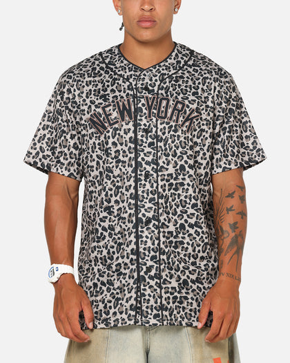 Majestic Athletic New York Yankees Leopard Baseball Button Up Shirt Leopard
