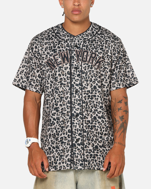 Majestic Athletic New York Yankees Leopard Baseball Button Up Shirt Leopard