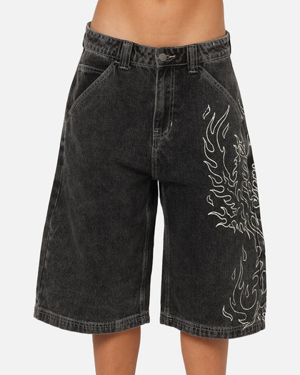 Ed Hardy Women's Distressed Logo Jorts Black