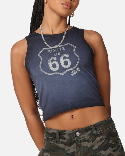 Willie Nelson Women's Route 66 Sunfade Cropped Tank Black Wash