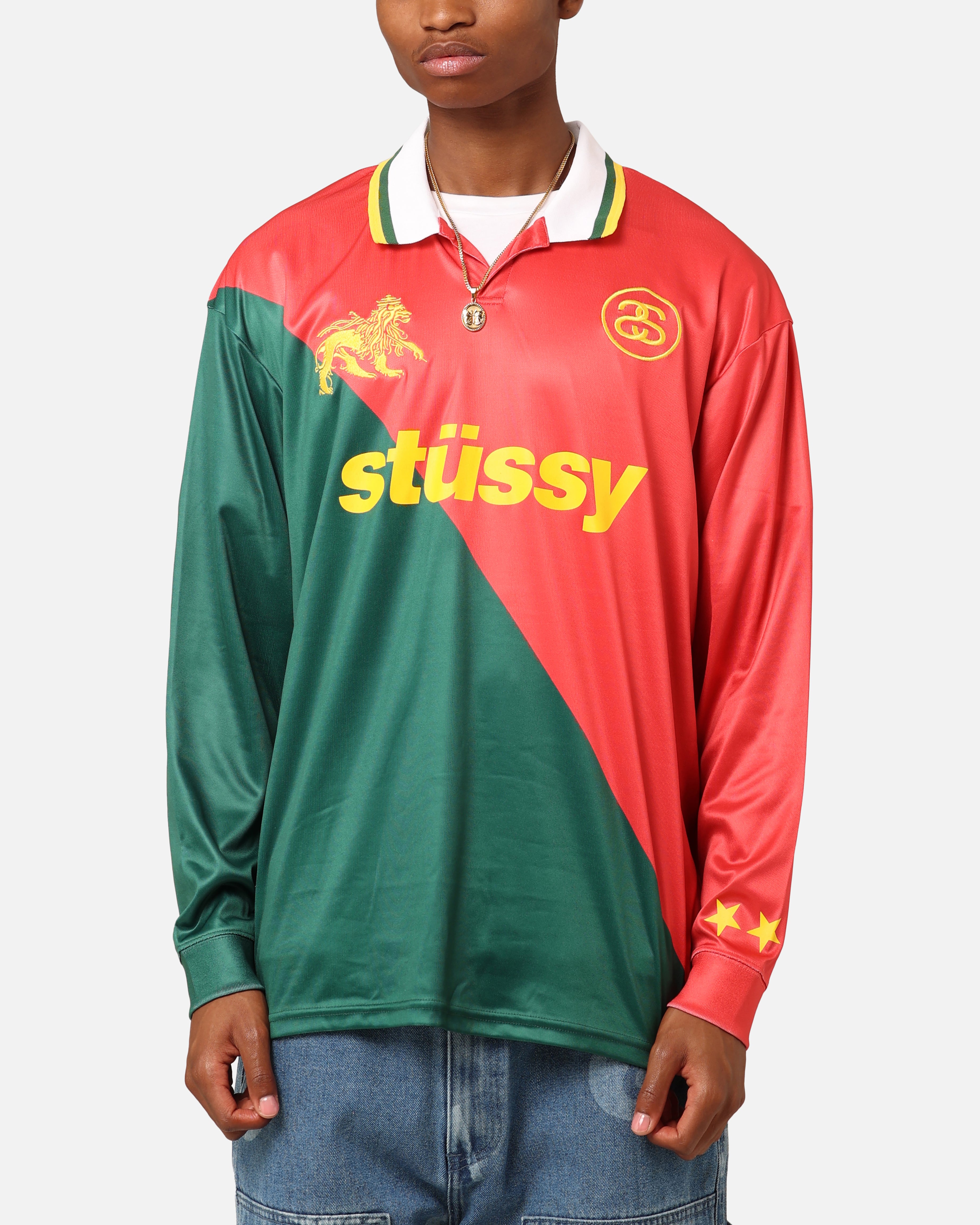 Stüssy Football Polo Long Sleeve T-Shirt Red/Green | Culture Kings NZ