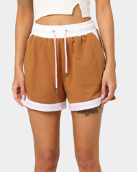 EN ES Women's Zenni Terry Shorts Tan/Stripe