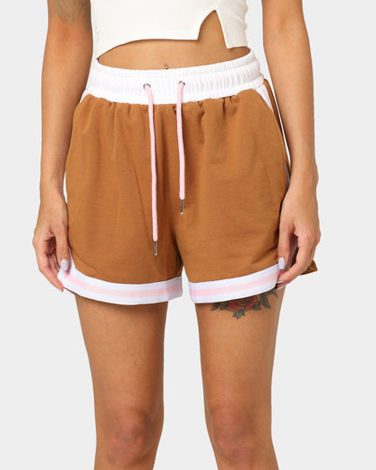EN ES Women's Zenni Terry Shorts Tan/Stripe