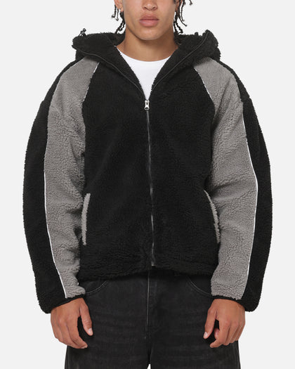 Carre Cream Sherpa Hood Zip Jacket Black