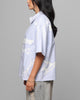 Loiter Cyber Zip Up Short Sleeve Shirt Blue Pin Stripe