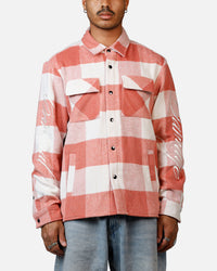Criminal Damage Embroidered Flannel Shirt Pink